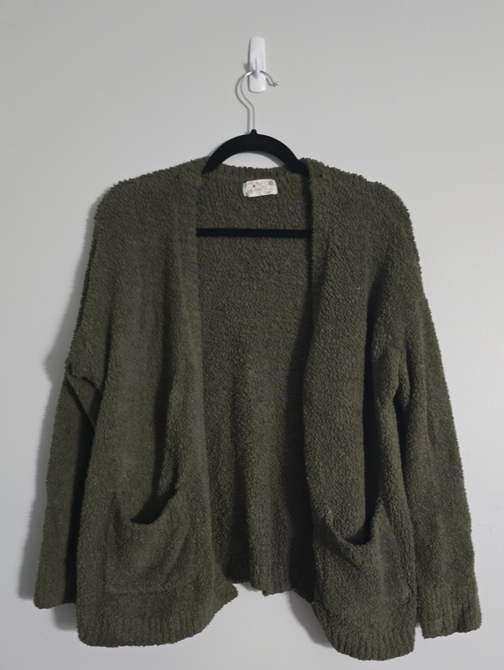 Poof! Olive Green Open-Front Cozy Cardigan